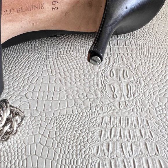 Manolo Blahnik Leather Chain Accent & Tassel Pointed Heeled Ankle Boots Size 39 - Picture 7 of 7